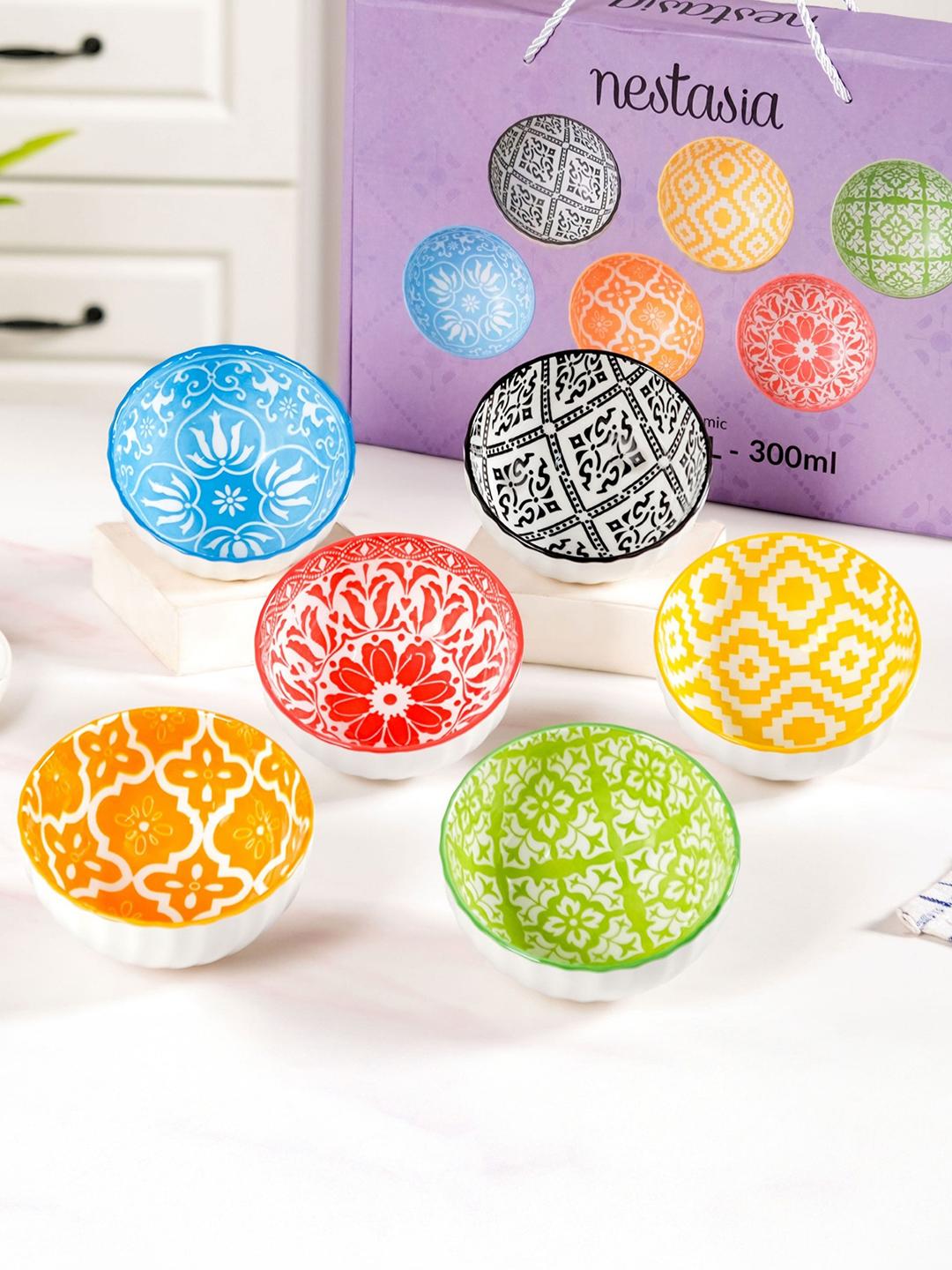 Buy Nestasia Blue & Yellow 6 Pieces Printed Ceramic Bowls 300ml -  - Home for Unisex