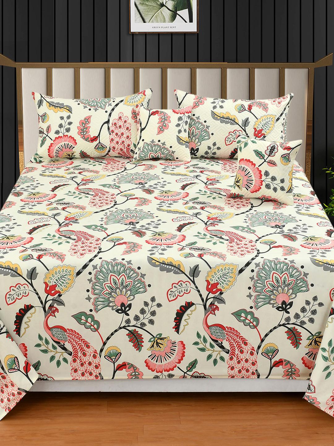 Buy Homio Tropicana White Printed King Bedsheet Set 2.28 X 2.28m - - Home for Unisex