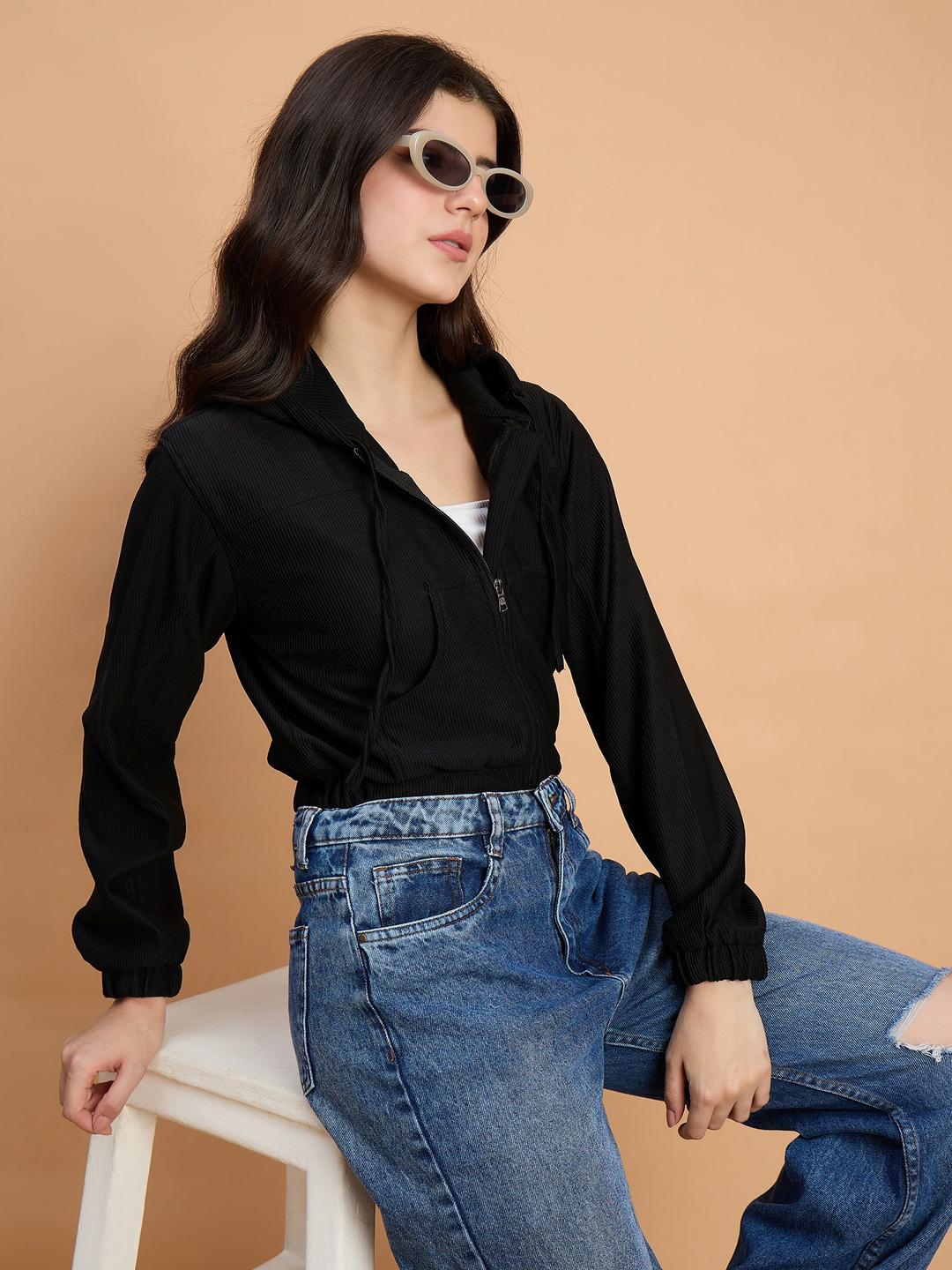 QIOA Women Lightweight Crop Bomber with Embroidered Jacket