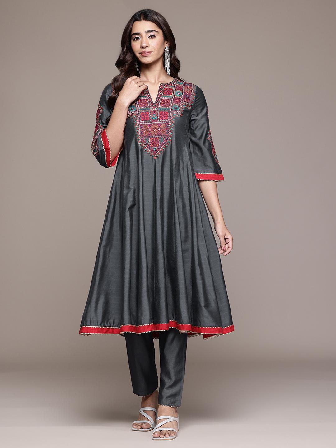 Buy Aarke Ritu Kumar Ethnic Motifs Embroidered Panelled Style Anarkali ...