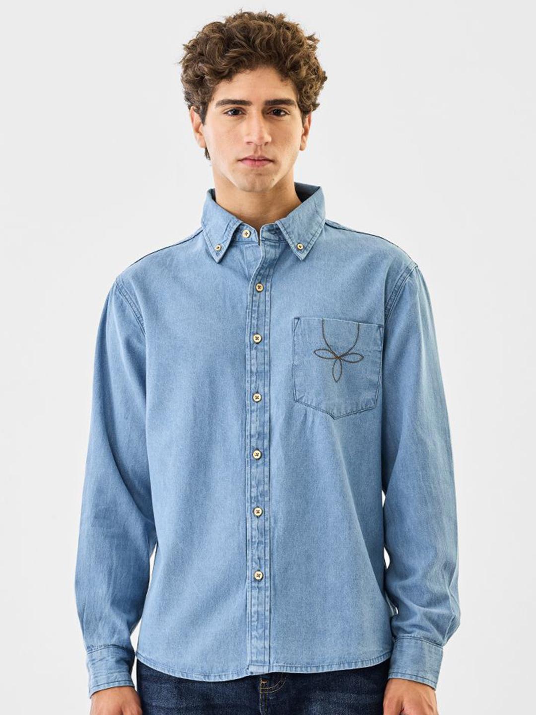 Snitch Button-Down Collar Pure Cotton Casual Shirt