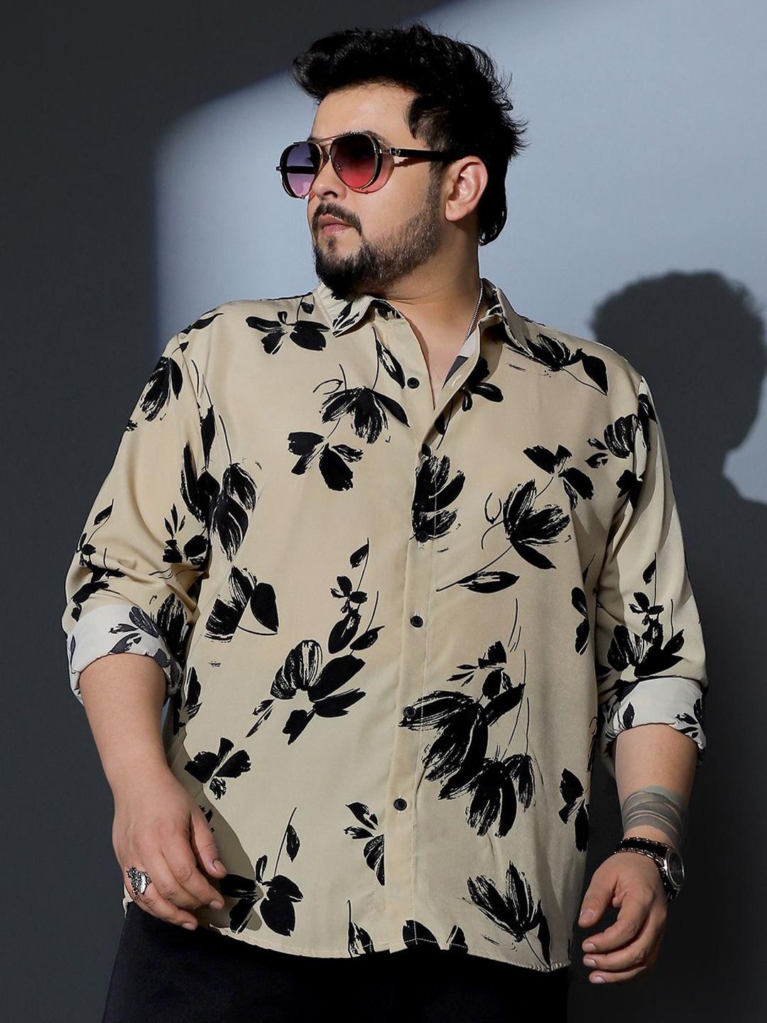 Instafab Plus Men Size Comfort Relaxed Fit Floral Printed Spread Collar Casual Shirt
