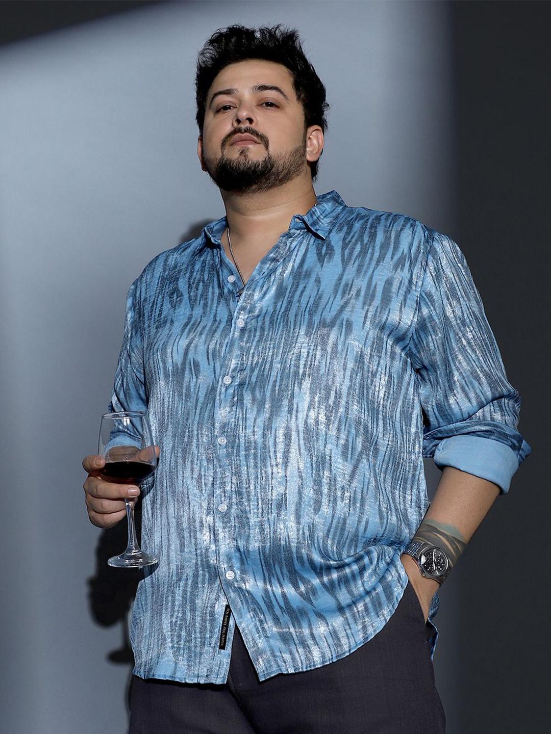 Instafab Plus Size Comfort Relaxed Fit Abstract Printed Spread Collar Satin Shirt
