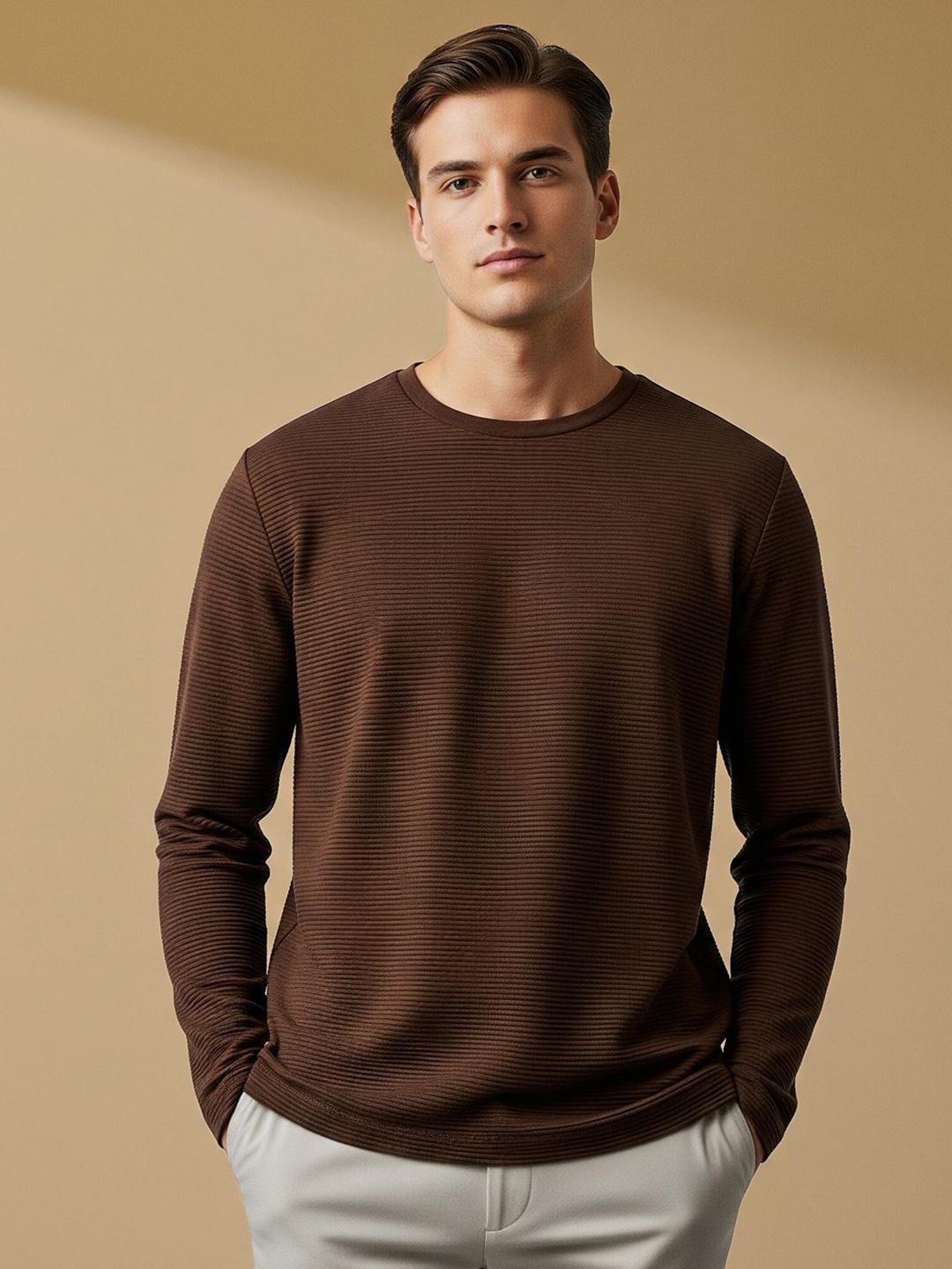 Men's Olive Self Design Round Neck T-Shirt & Shorts Co-Ords Set