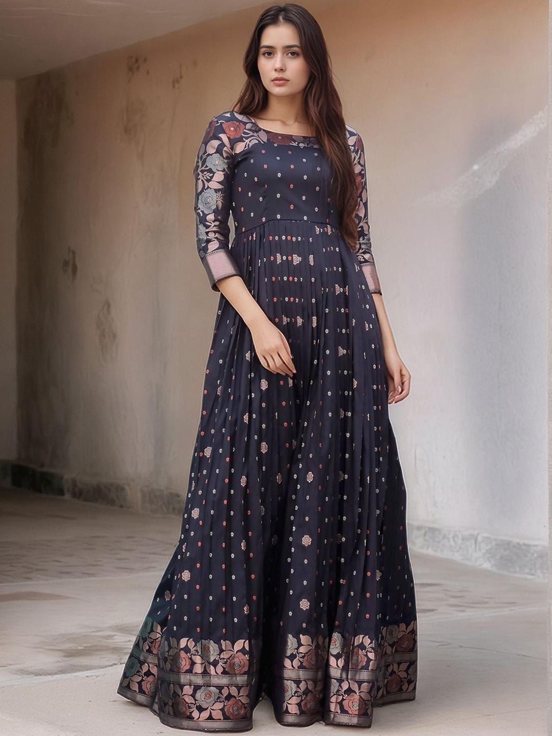 Buy MORDEN MUSE Ethnic Motifs Printed Round Neck Fit And Flare Ethnic ...