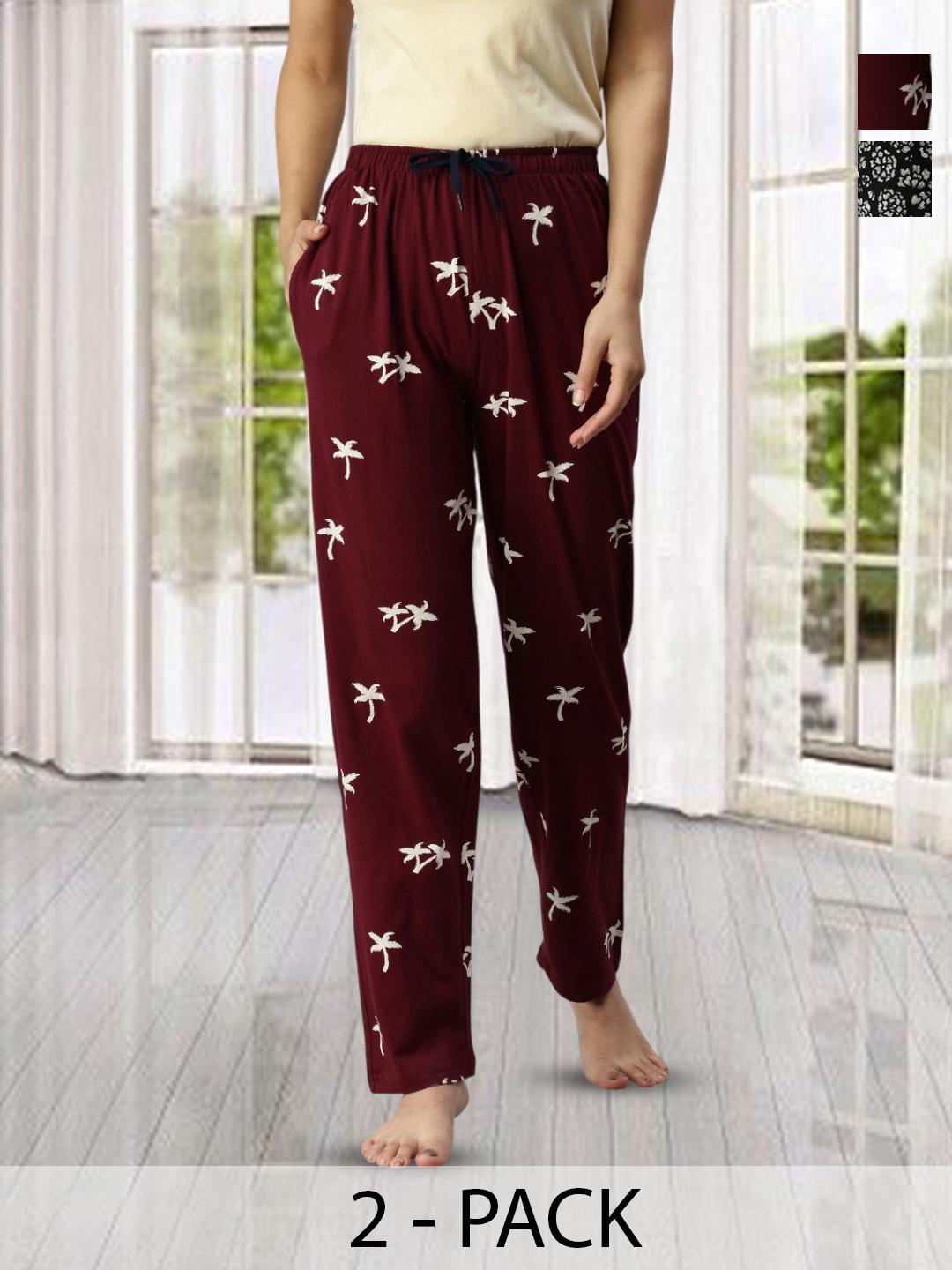 Buy Kryptic Women Pack Of 2 Printed Pure Cotton Lounge Pants - - Apparel for Women