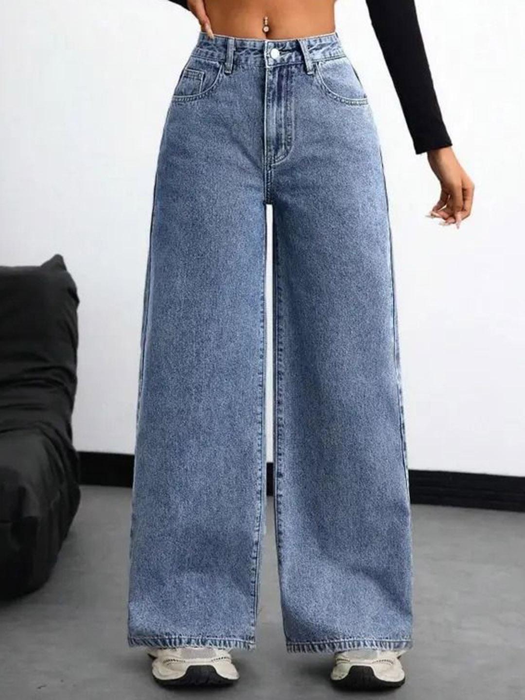VK FASHION Women Jean Wide Leg High-Rise Acid Wash Stretchable Jeans
