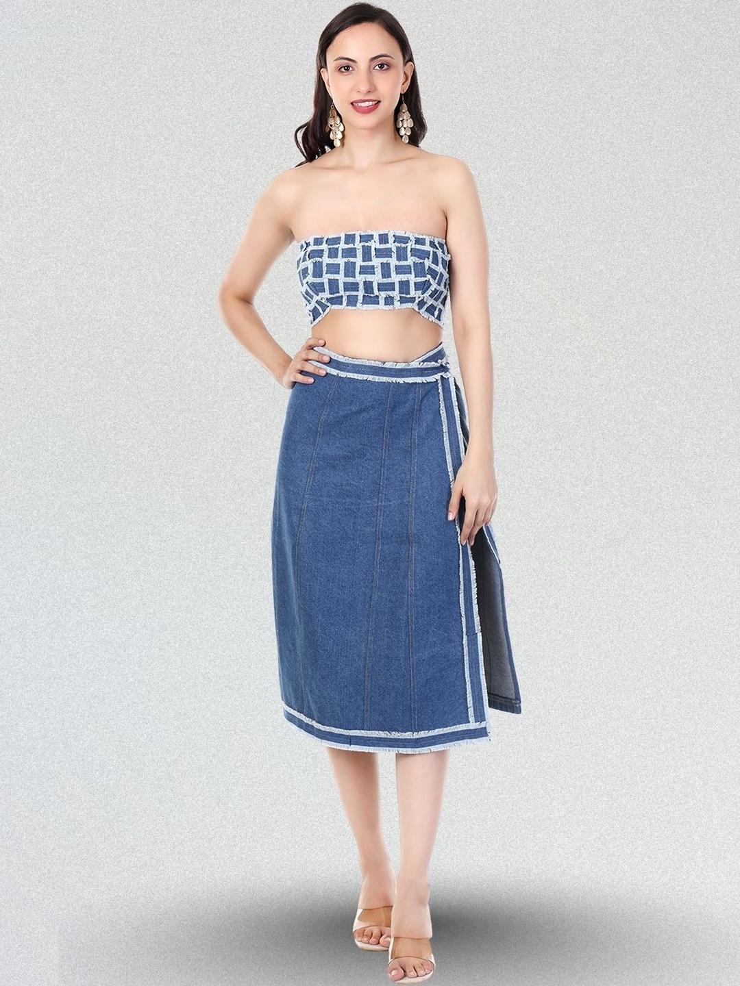 Buy Fabbit Checked Denim Tube Crop Top - Tops for Women 36877733 | Myntra