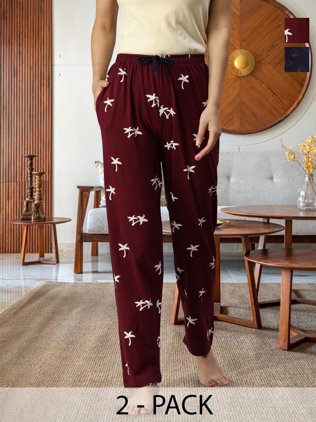 Buy Kryptic Women Pack Of 2 Printed Pure Cotton Relaxed Fit Lounge Pants - - Apparel for Women