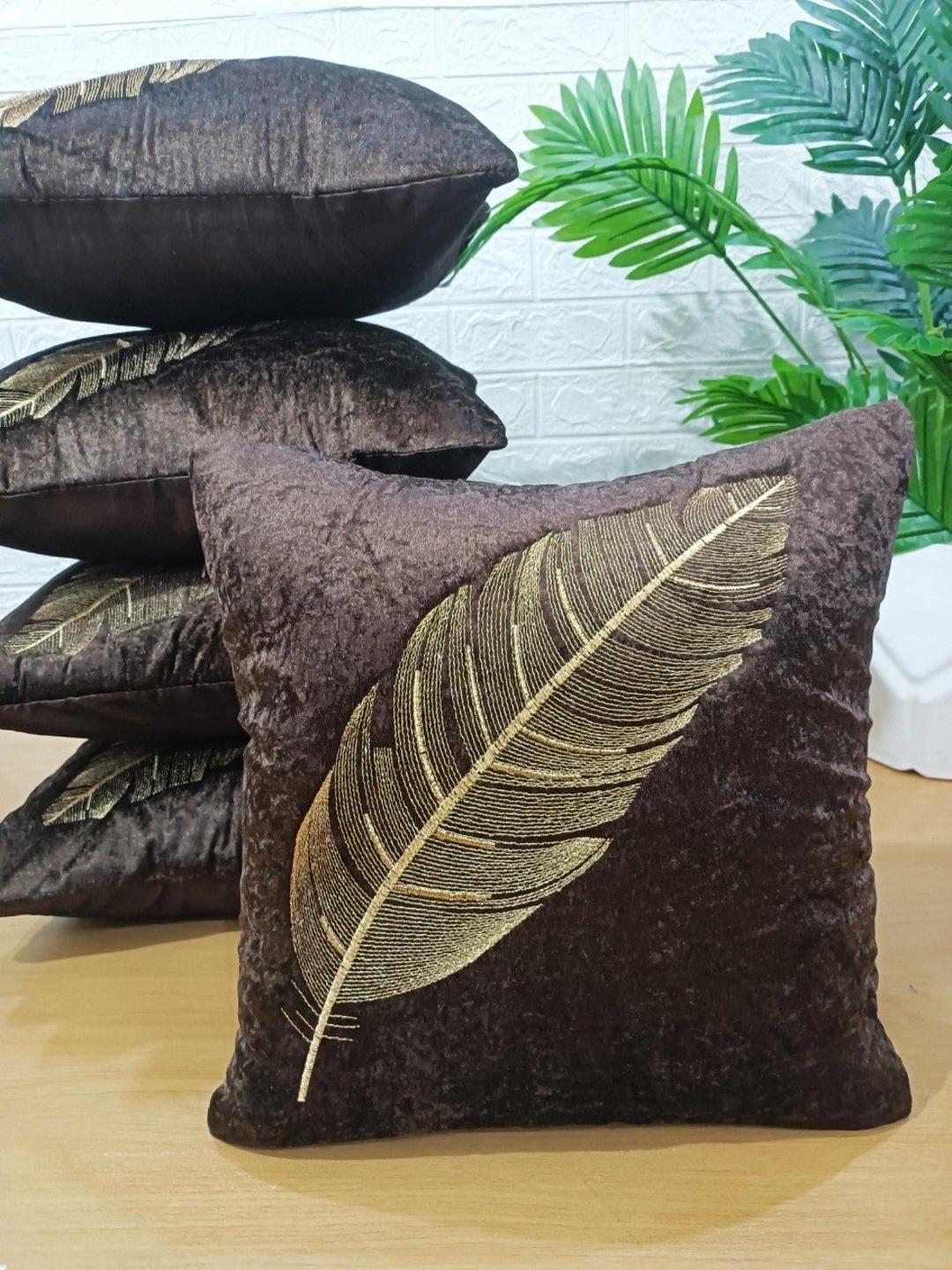 Buy LOFEY Brown Set Of 5 Embroidered Velvet Square Cushion Covers -  - Home for Unisex