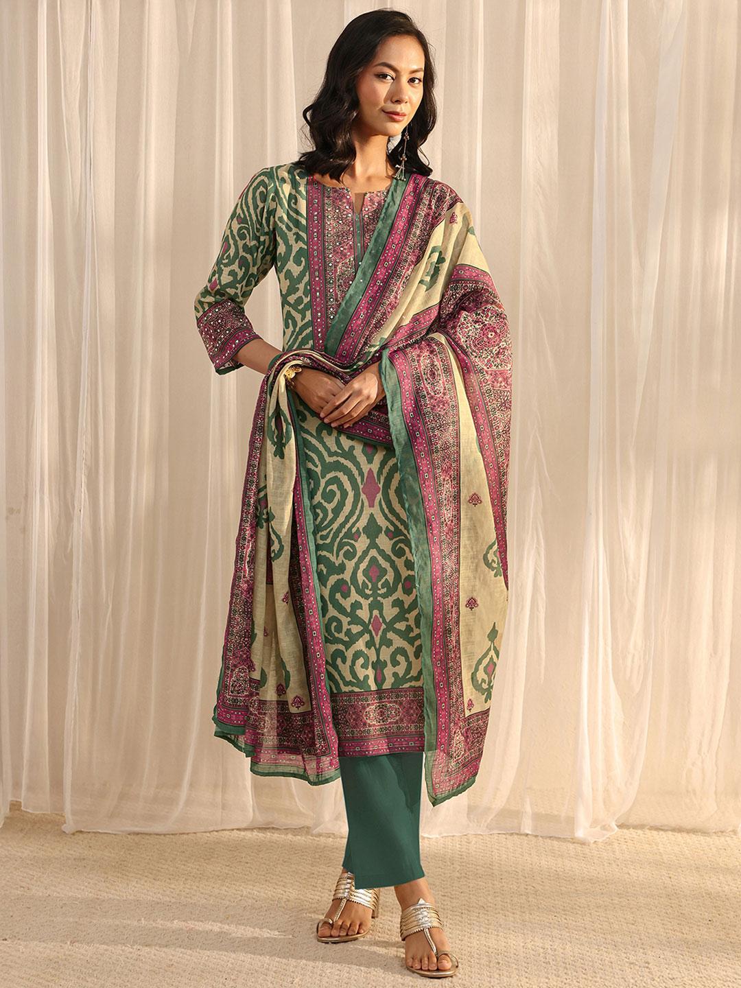 Buy Libas Beige Abstract Printed Straight Suit Set With Dupatta - Kurta ...