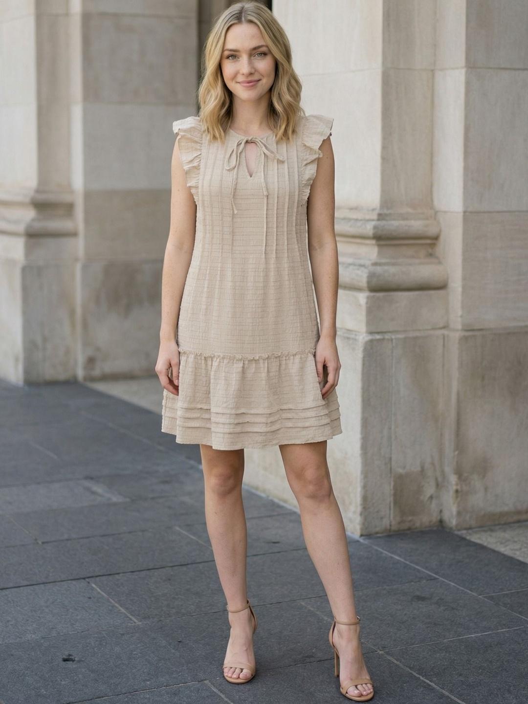 Buy Zucchini Keyhole Neck Flutter Sleeve Ruffled Crepe A Line Mini ...