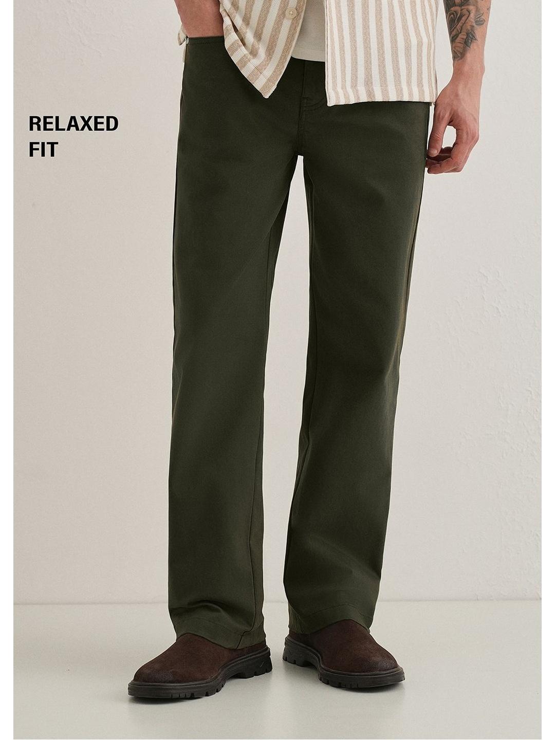 Banana Club Men Green Relaxed Cotton Trousers