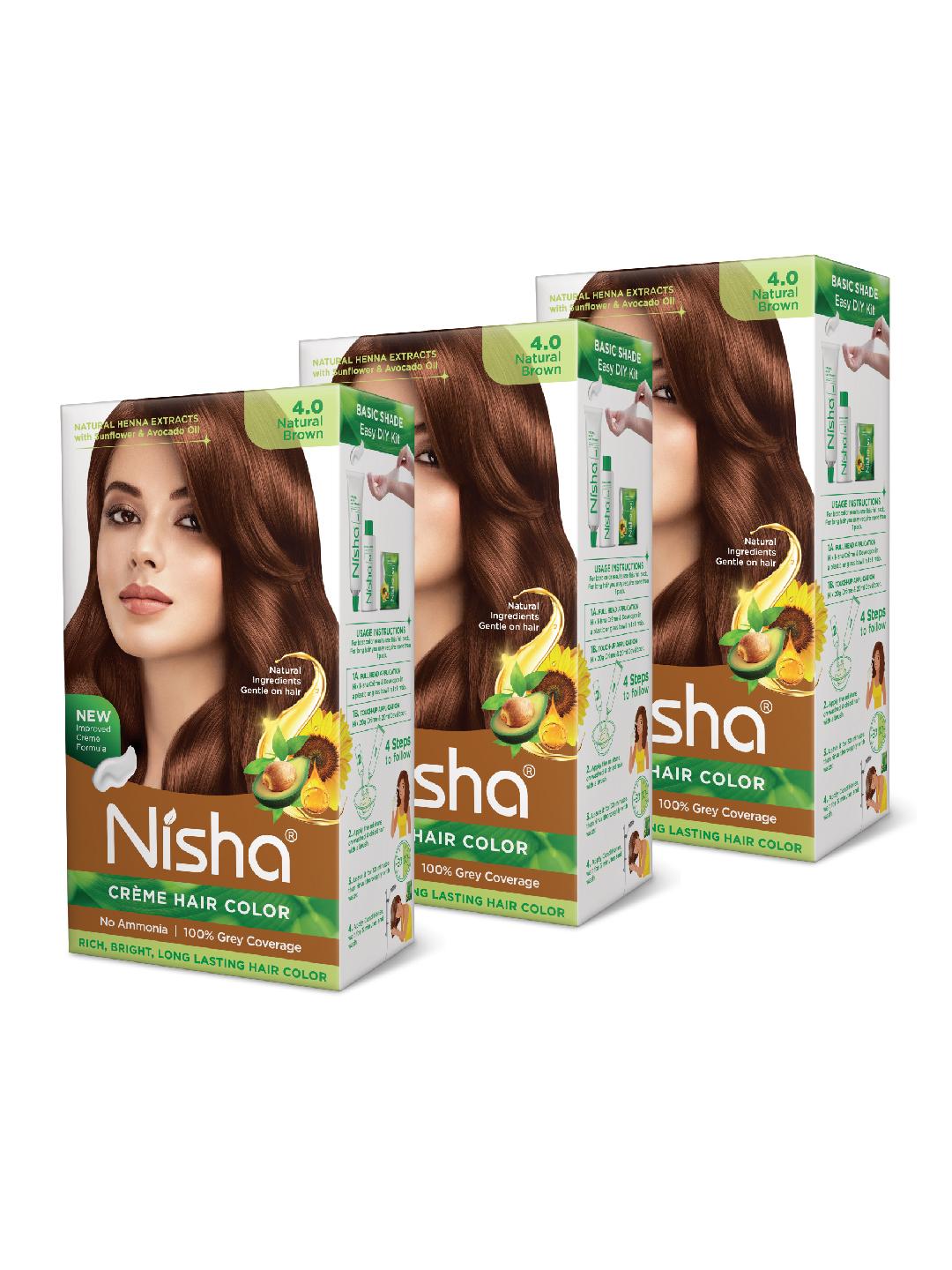 Buy Nisha Unisex Set Of 3 Creme Hair Color 120gm Each  Natural Brown -  - Personal Care for Unisex
