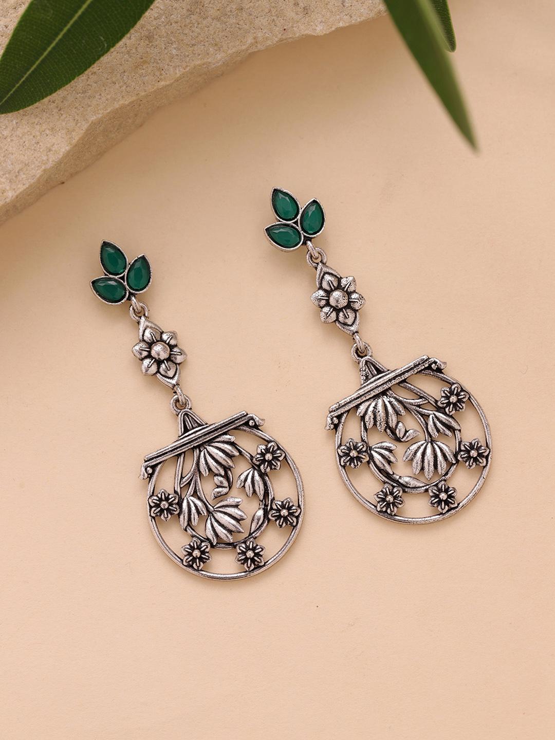Buy Voylla Floral Drop Oxidised Earrings -  - Accessories for Women