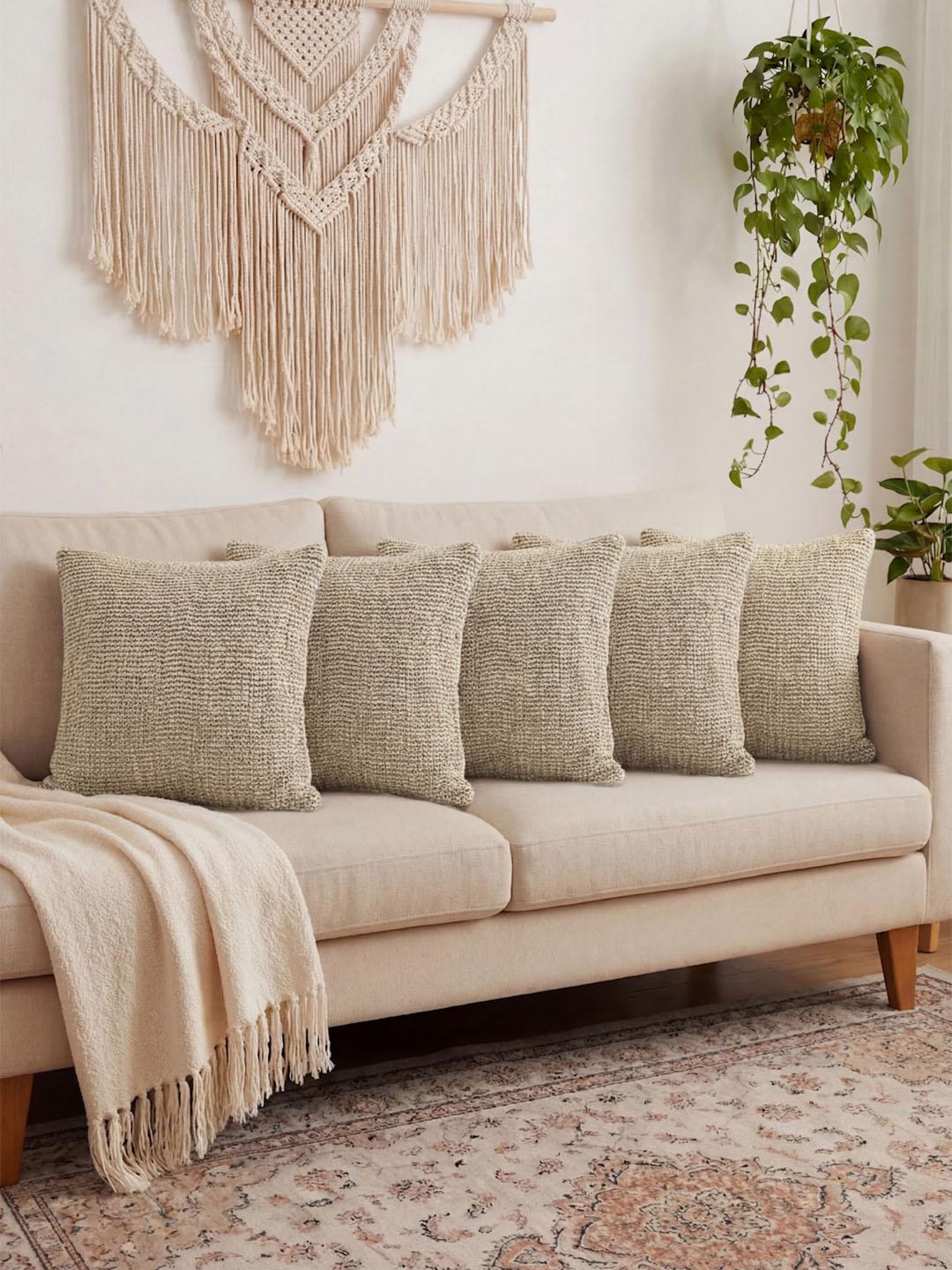 Buy KLOTTHE 5 Pieces Beige Woven Design Pure Cotton Washable Square Cushion Covers -  - Home for Unisex