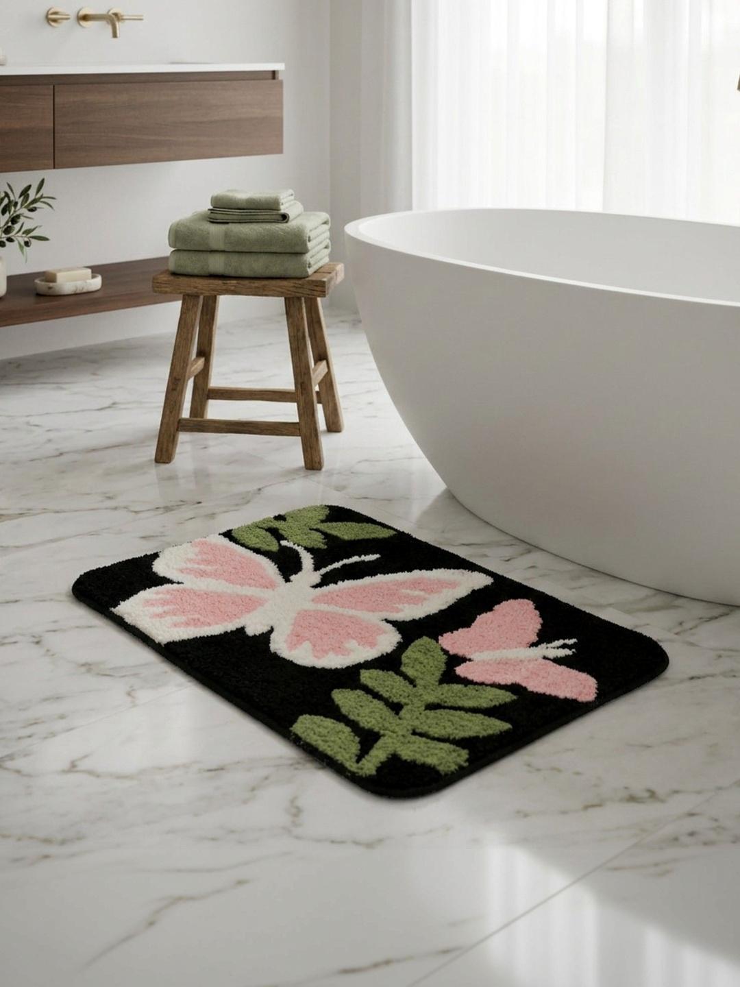 Naturestep Rug Butterfly Buy BELVOSTUM Black & Pink Butterfly Anti Skid Super Absorbent Quick ...