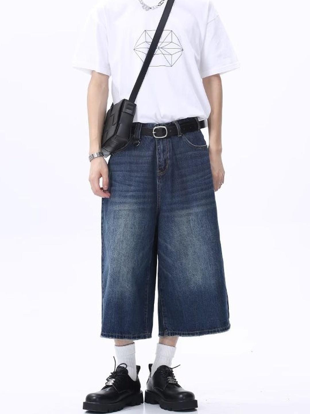 StyleCast x Revolte Men Washed Outdoor Denim Shorts Blue - Image 1