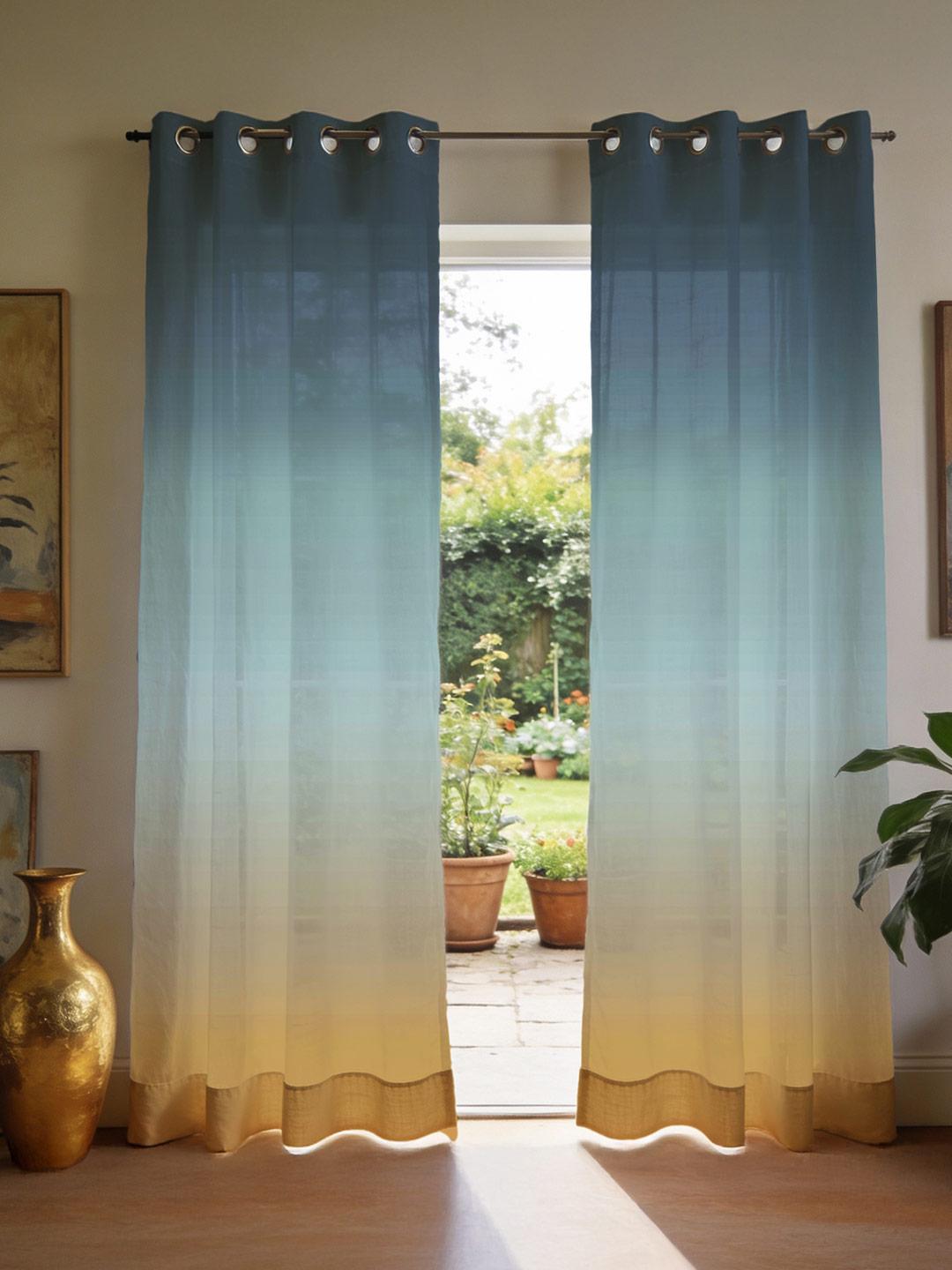 Buy URBAN SPACE Set Of 2 Sheer Ombre Polyester Eyelet Window Curtains - - Home for Unisex