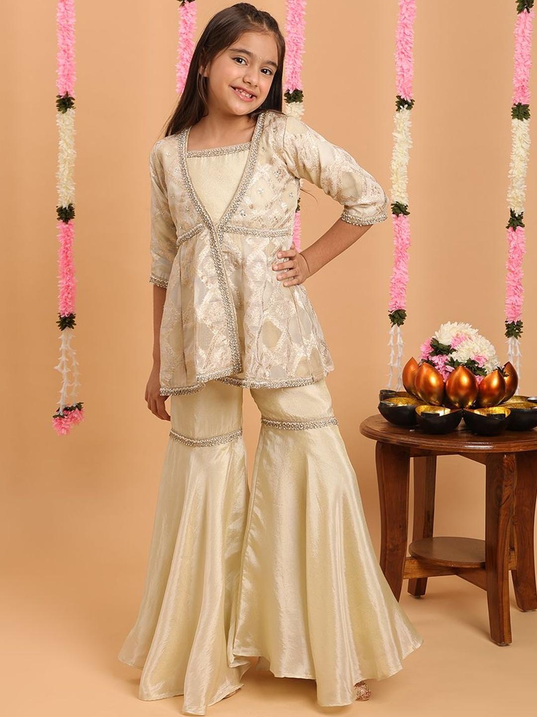 Buy Tiny Kingdom Girls Sequin Embroidered Top & Gharara With Dupatta And Inner - - Apparel for Girls