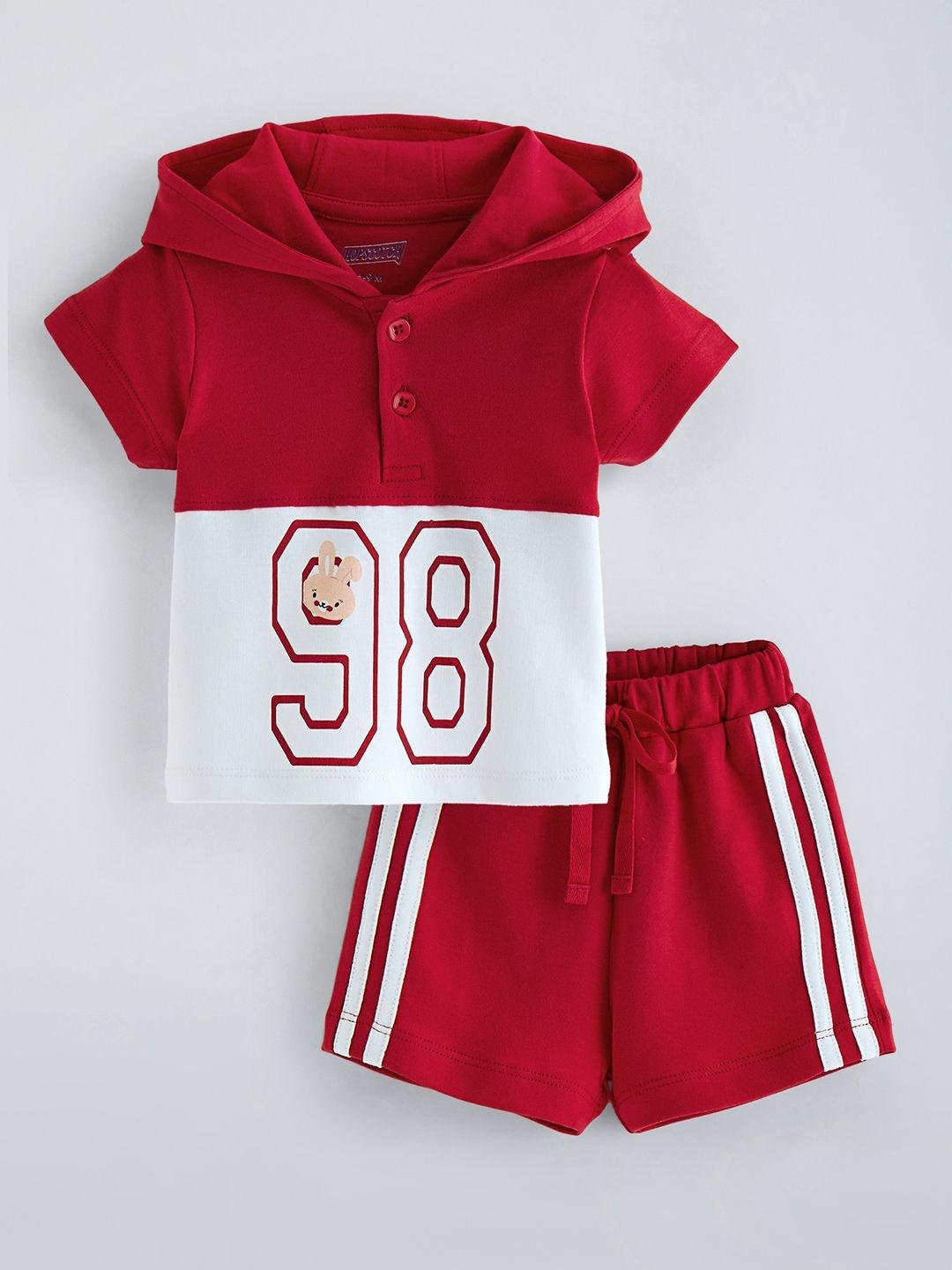 Buy Hopscotch 2 Pc Colour Block Hooded T Shirt & Shorts - - Apparel for Boys