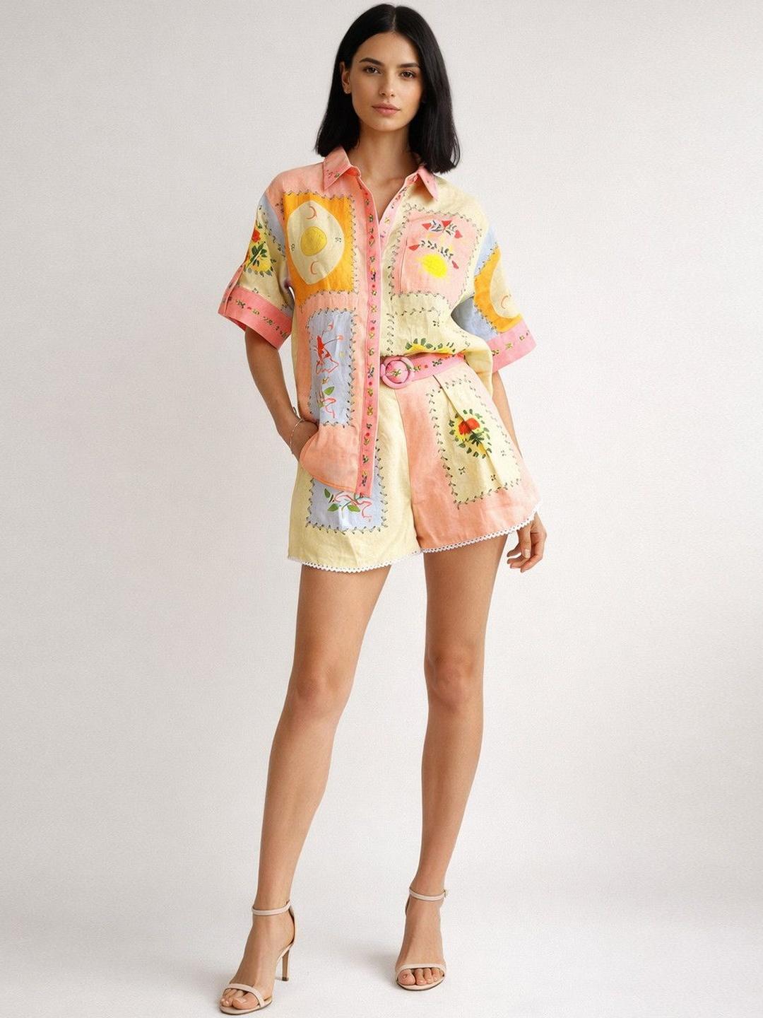 Buy Bebe Linen Printed Shirt With Shorts -  - Apparel for Women