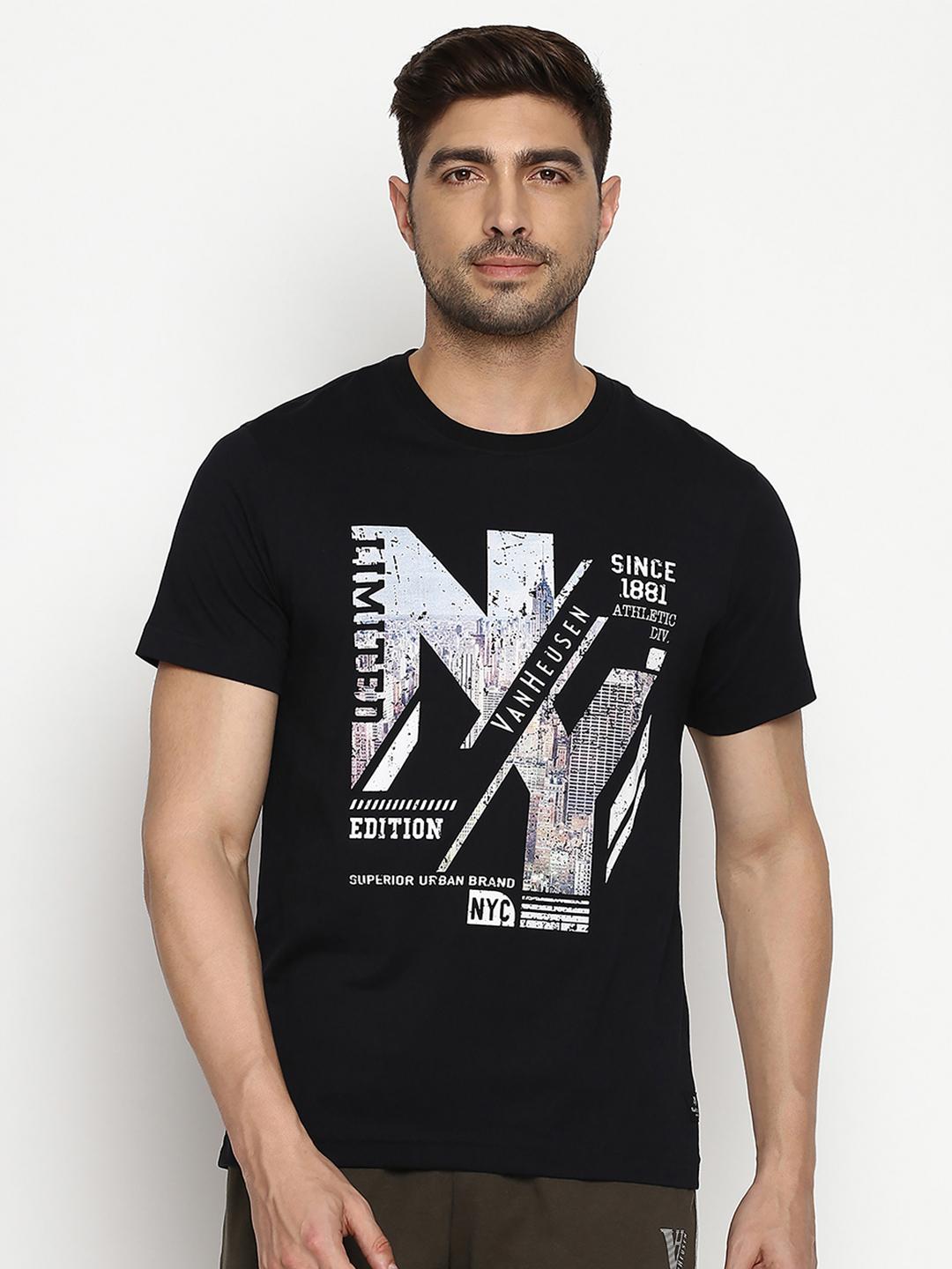 Buy Van Heusen Innerwear Athleisure NY Chest Print Crew Neck Short Sleeve Lounge Tshirts - - Apparel for Men