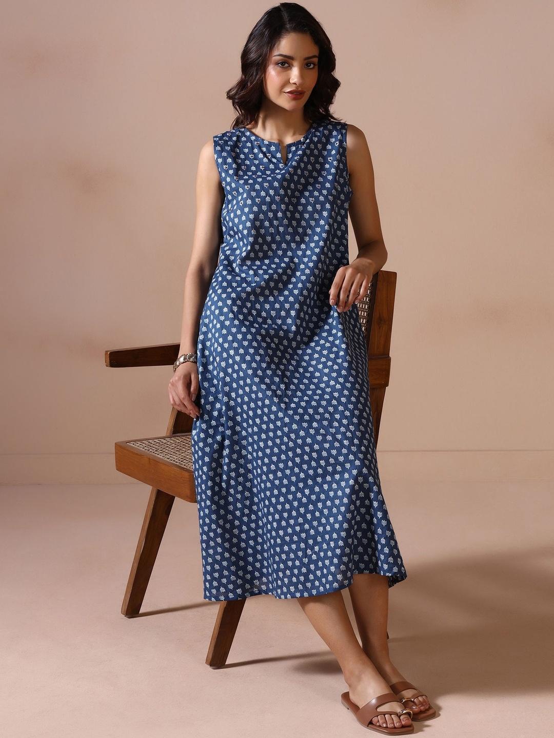 Buy Shree Printed Round Neck A Line Ethnic Dresses -  - Apparel for Women