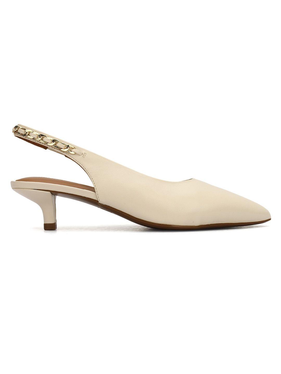 ROSSO BRUNELLO Leather Pointed Toe Backstrap Kitten Pumps - Image 1