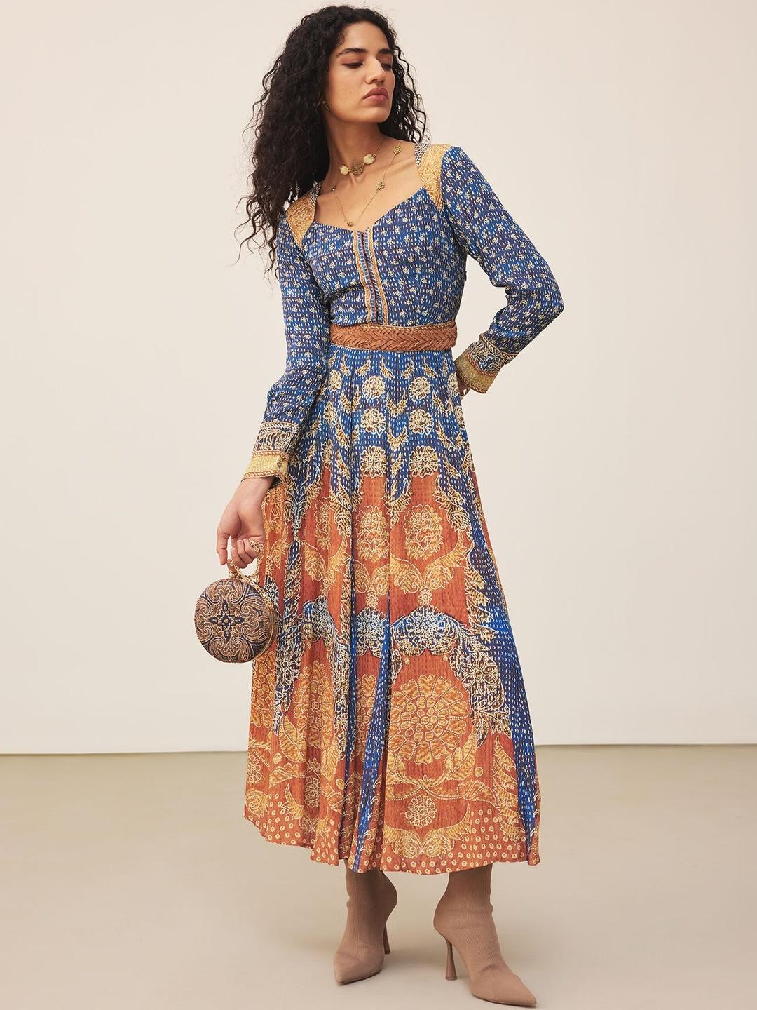 Buy Ritu Kumar Ethnic Motifs Print Crepe A Line Midi Dress - Dresses ...