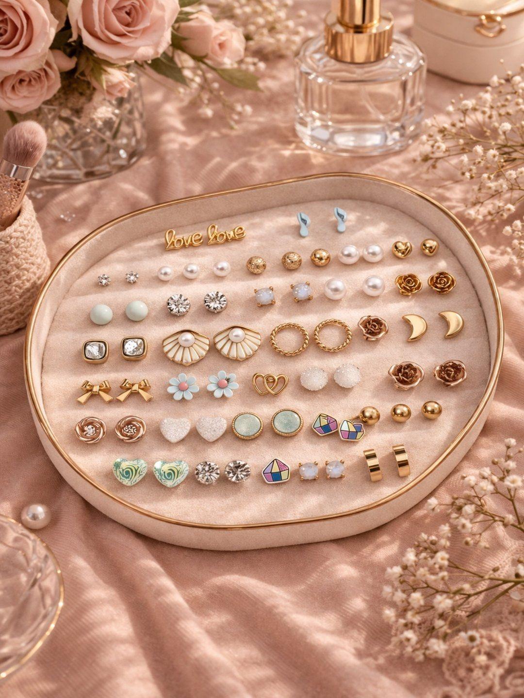 KARISHMA KREATIONS 30 Geometric Stud Earrings Set Pack of 30 - Image 1