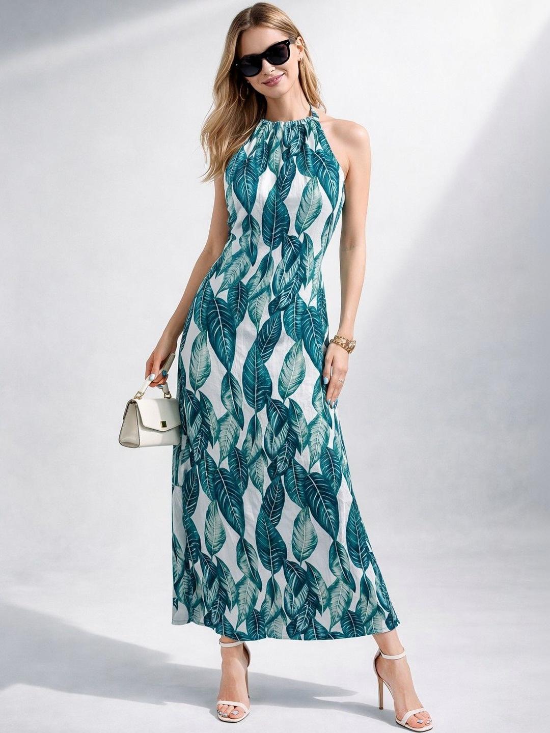 Buy DressBerry Tropical Print Halter Neck Crepe Maxi Dress - Dresses ...