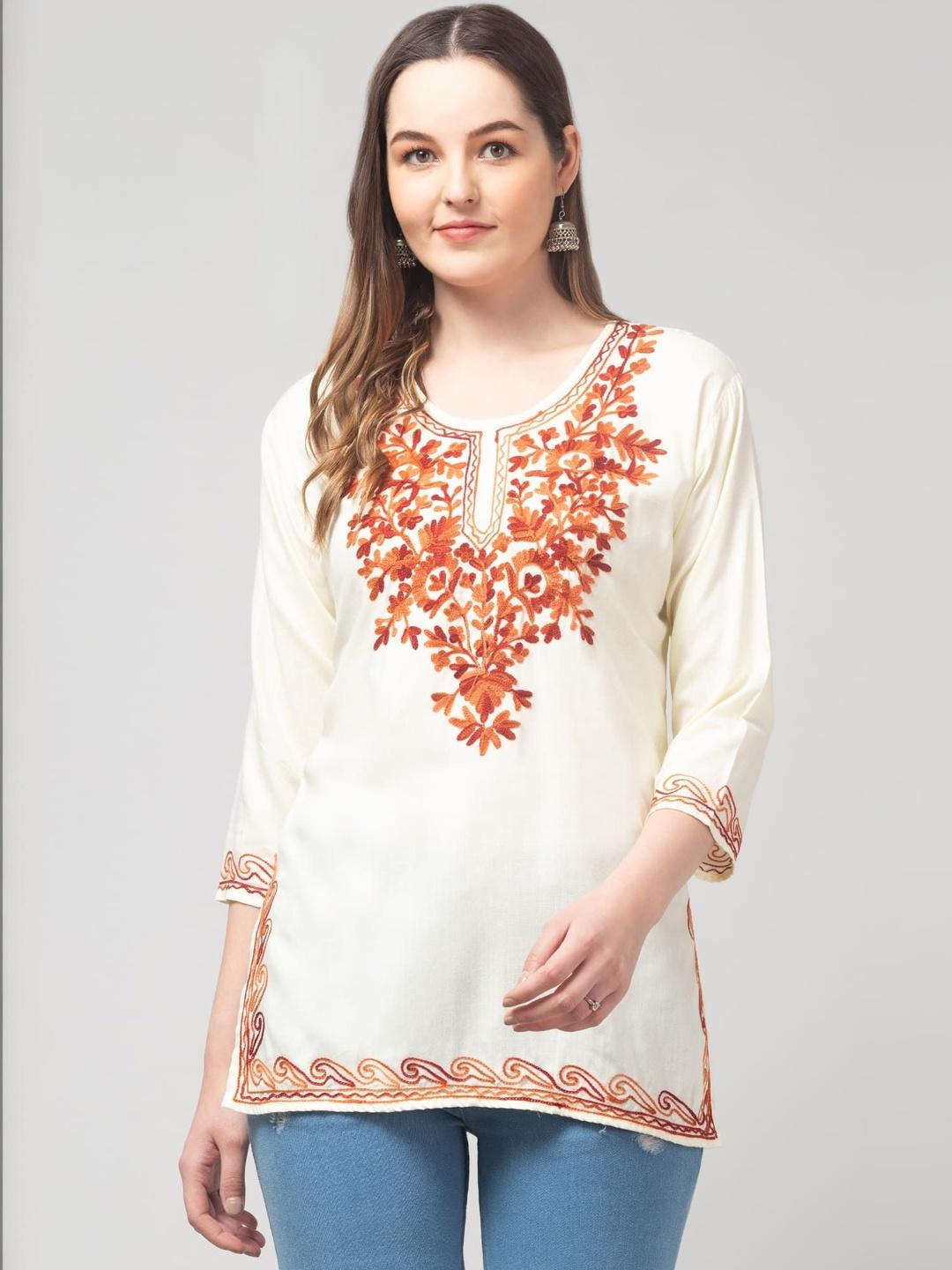 Buy SHAUKIYA Ethnic Motifs Embroidered Thread Work Thread Work Kurti ...