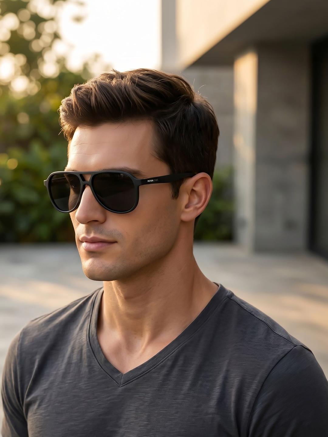 Buy Peter Jones Eyewear Unisex Black Lens & Black Aviator Sunglasses With -  - Accessories for Unisex