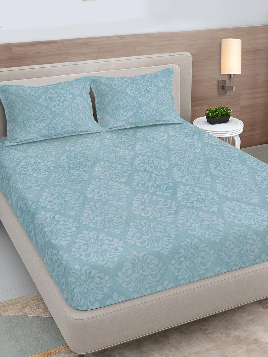 Buy Myntra Elegant Homes Ethnic 300 TC King Size Fitted Embossed Bedsheet With 2 Pillow Covers - - Home for Unisex