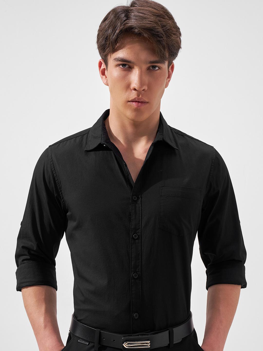 HIGHLANDER Men Black Slim Fit Casual Shirt - Image 1