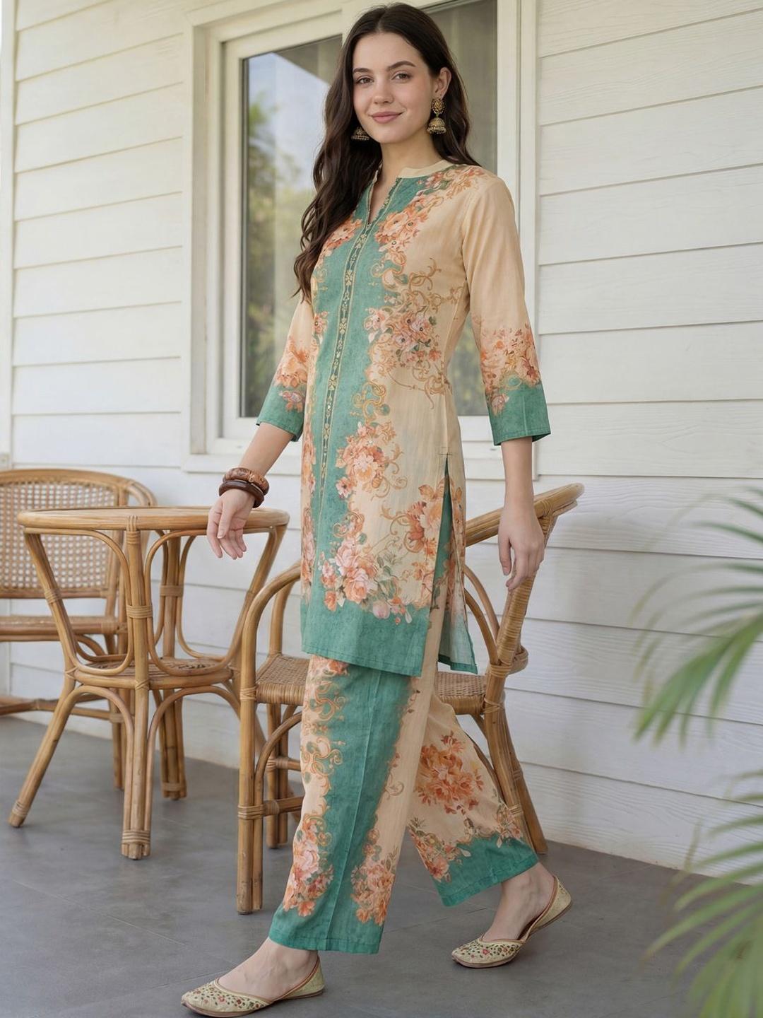 Buy Indo Era Cream Printed Straight Kurta Palazzos Set Co Ords -  - Apparel for Women