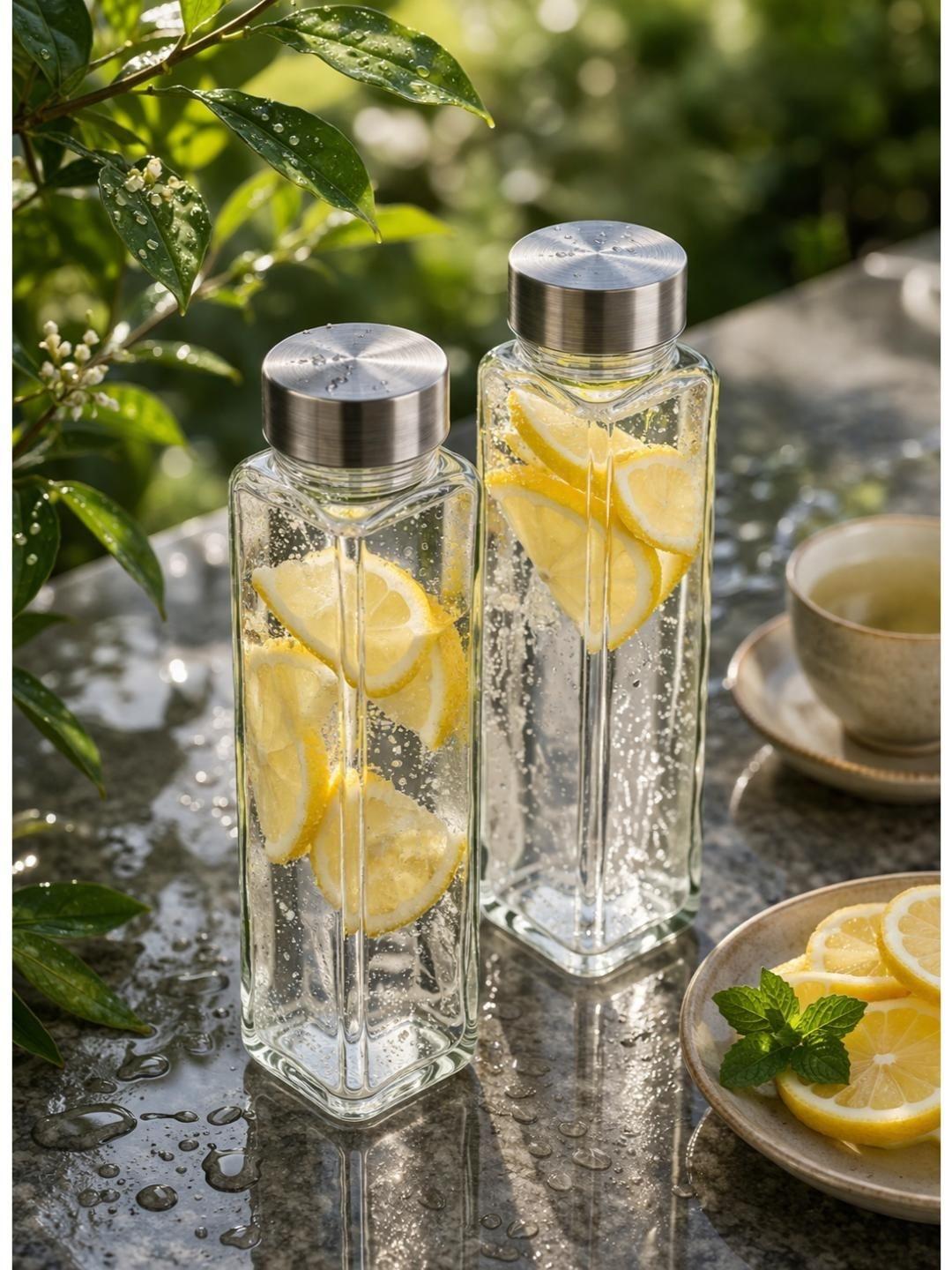 Buy RUHANI HOMES Transparent Set Of 2 Glass Solid Water Bottle - - Home for Unisex
