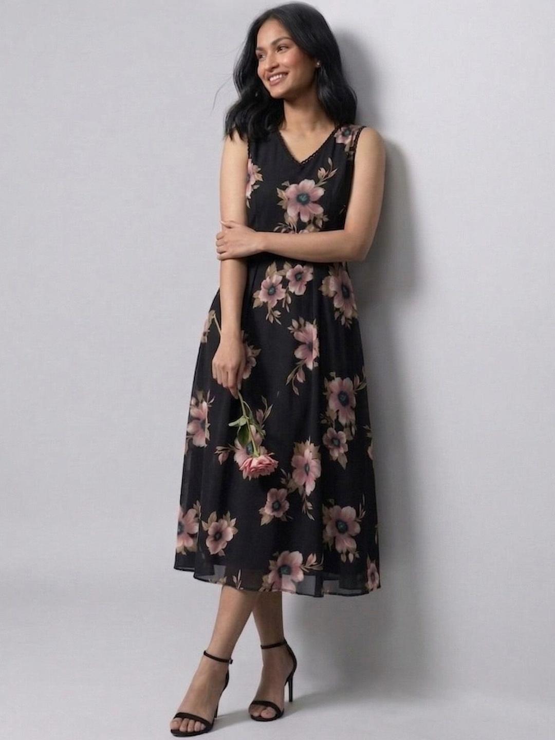 Buy Navibhu Printed Pure Cotton Workwear Printed V Neck A Line Ethnic
