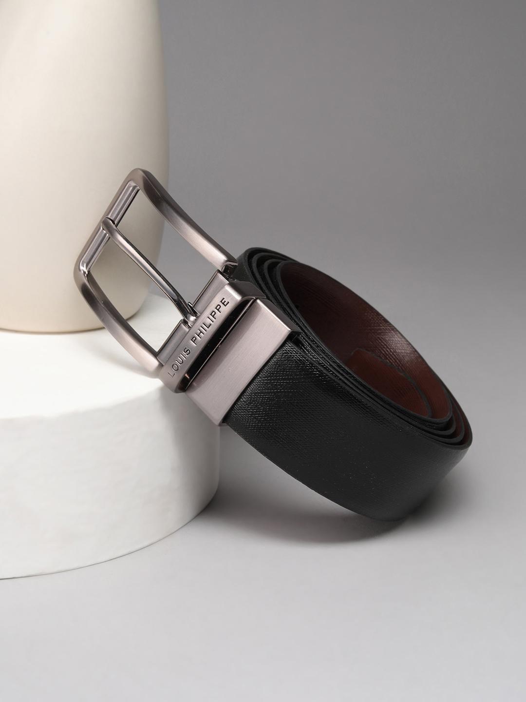 Buy Louis Philippe Men Italian Leather Shiny Nickel Buckle Formal Reversible Belt - - Accessories for Men
