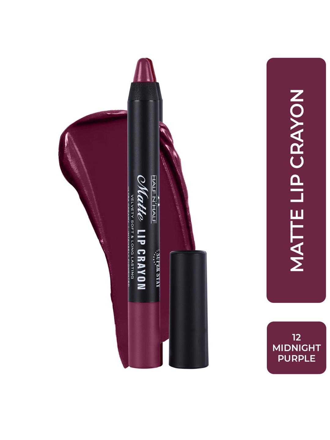 Buy Half N Half Velvet Soft & 24Hrs Long Lasting Matte Lip Crayon 12 Midnight Purple - - Personal Care for Women