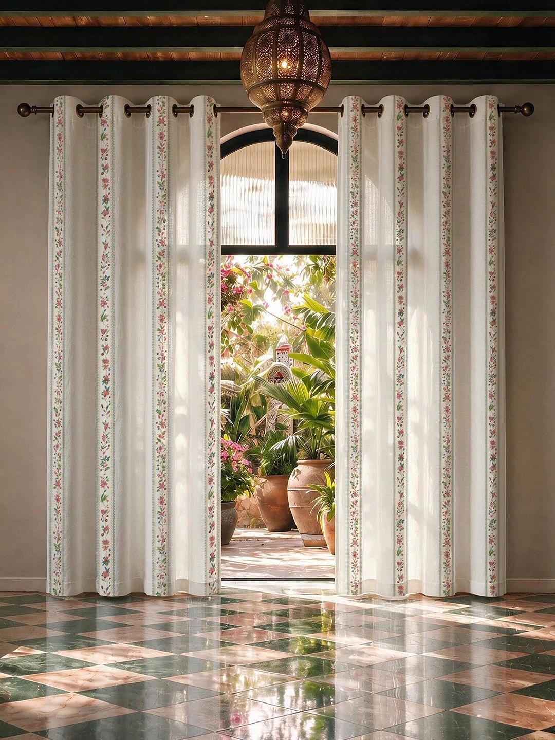 Buy URBAN SPACE White Set Of 2 Floral Long Door Curtain -  - Home for Unisex
