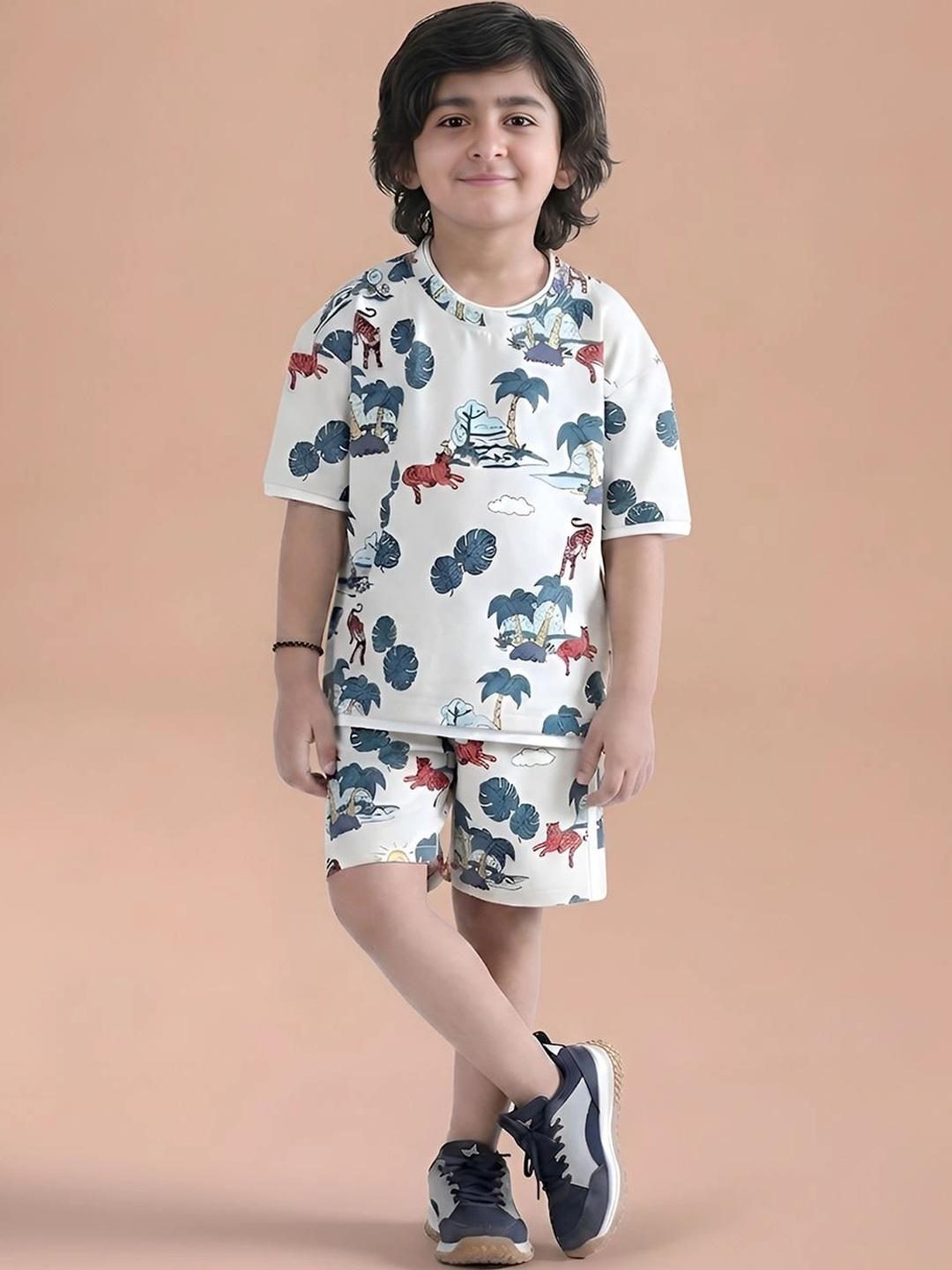 Buy Polka Tots Boys Printed Short Sleeves Pure Cotton T Shirt With Shorts -  - Apparel for Boys