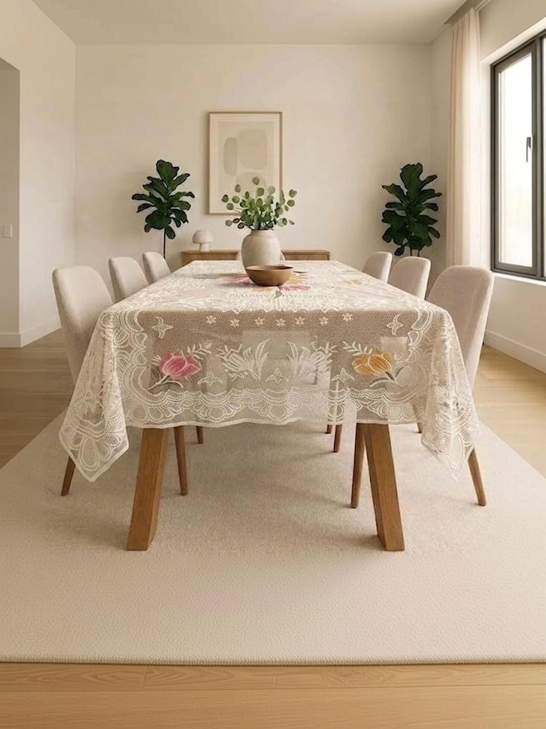 Buy RYKA Rust Floral Cotton 8 Seater Table Cover With Embroidered Details - - Home for Unisex