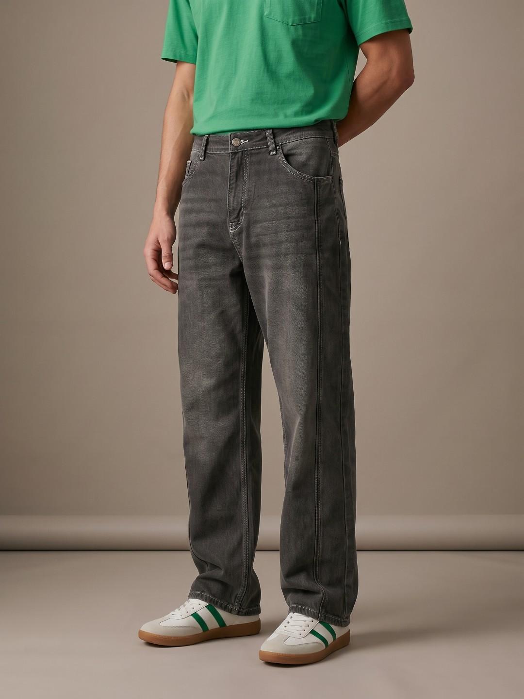 glitchez Men Baggy Fit Mid-Rise Light Fade Stretchable Jeans - Image 1