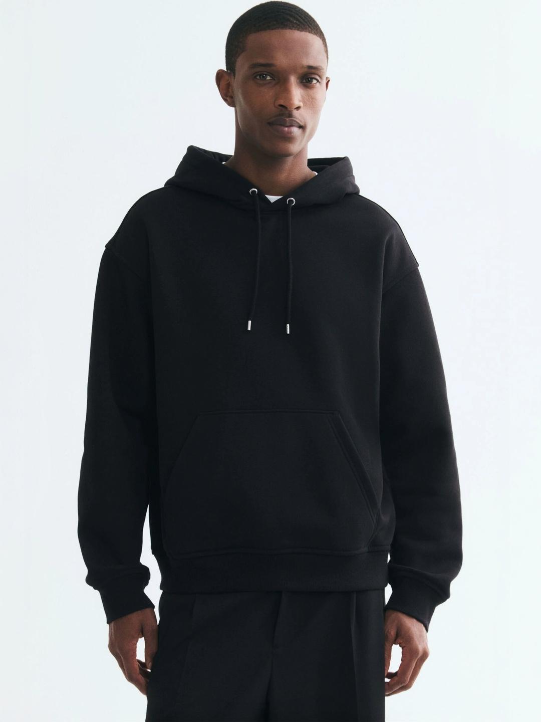 H&M Men Black Relaxed Fit Hoodie