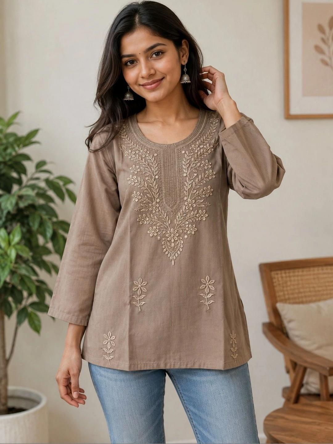 Buy FASHION FORWARD Floral Embroidered Cotton Straight Kurti -  - Apparel for Women