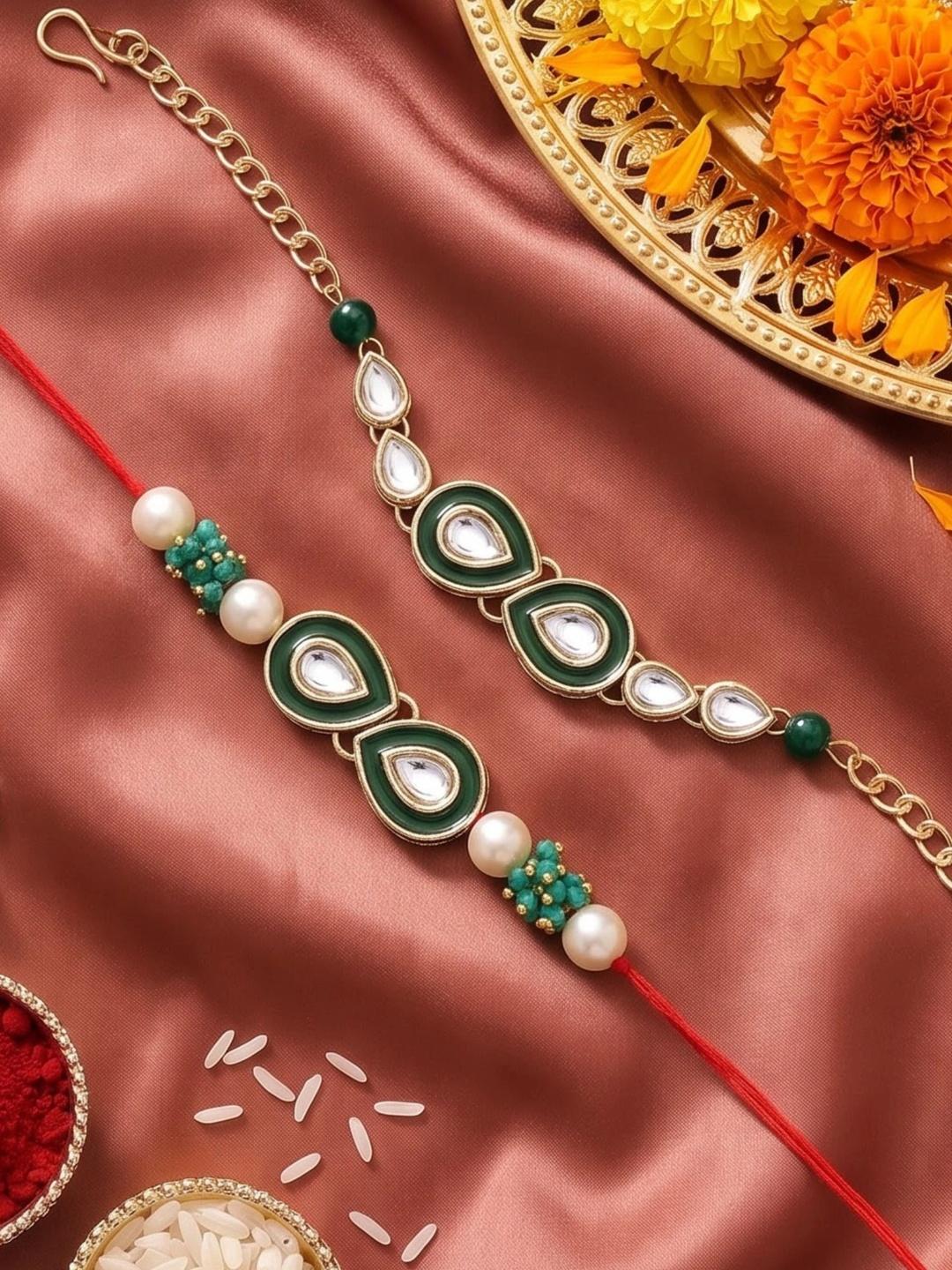 Buy KARATCART Set Of 2 Gold Plated Bhaiya Bhabhi Rakhi Combo With Roli & Chawal - - Accessories for Men