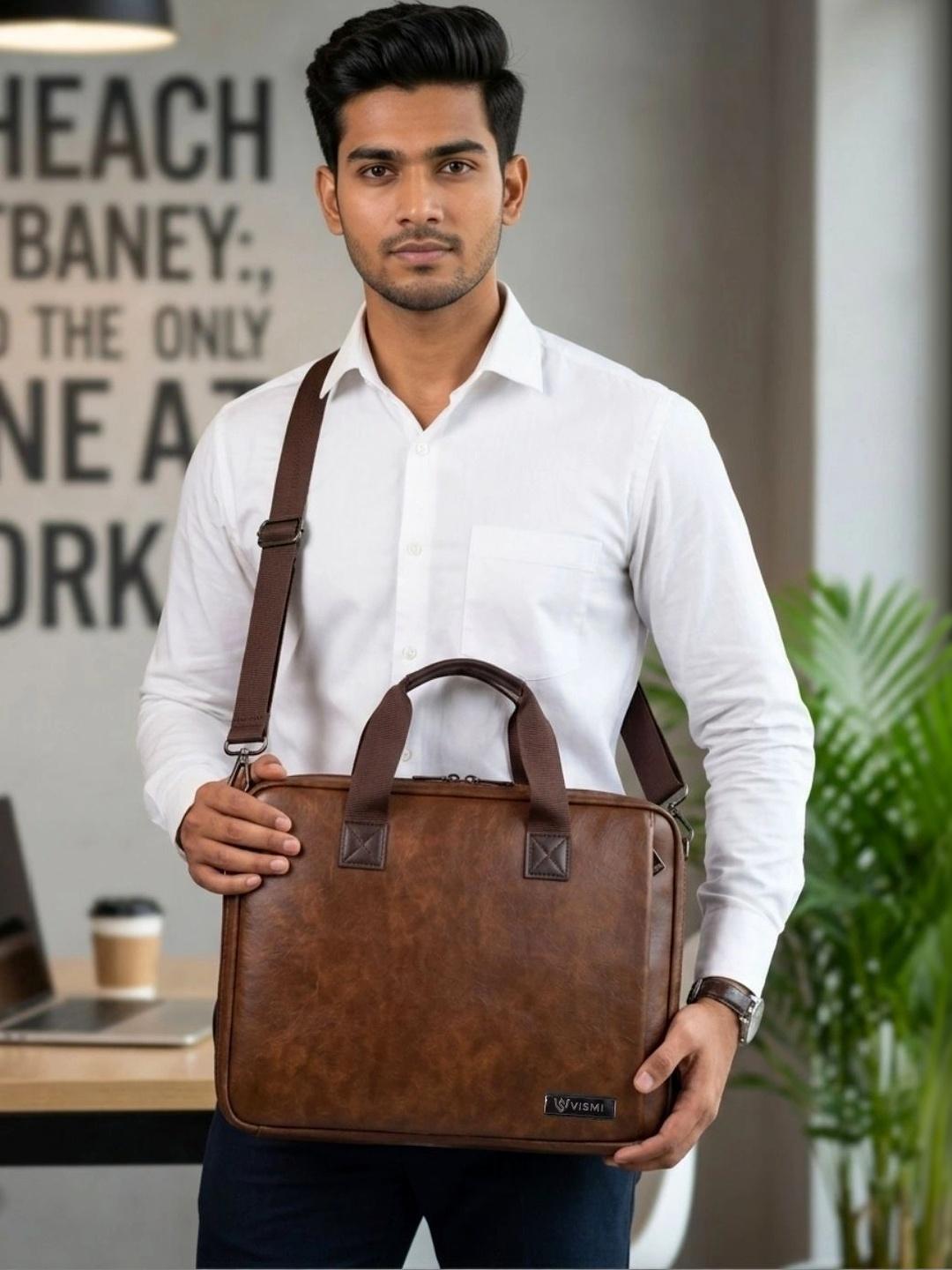 Buy VISMIINTREND Unisex Solid Brown Leather Laptop Bag -  - Accessories for Unisex