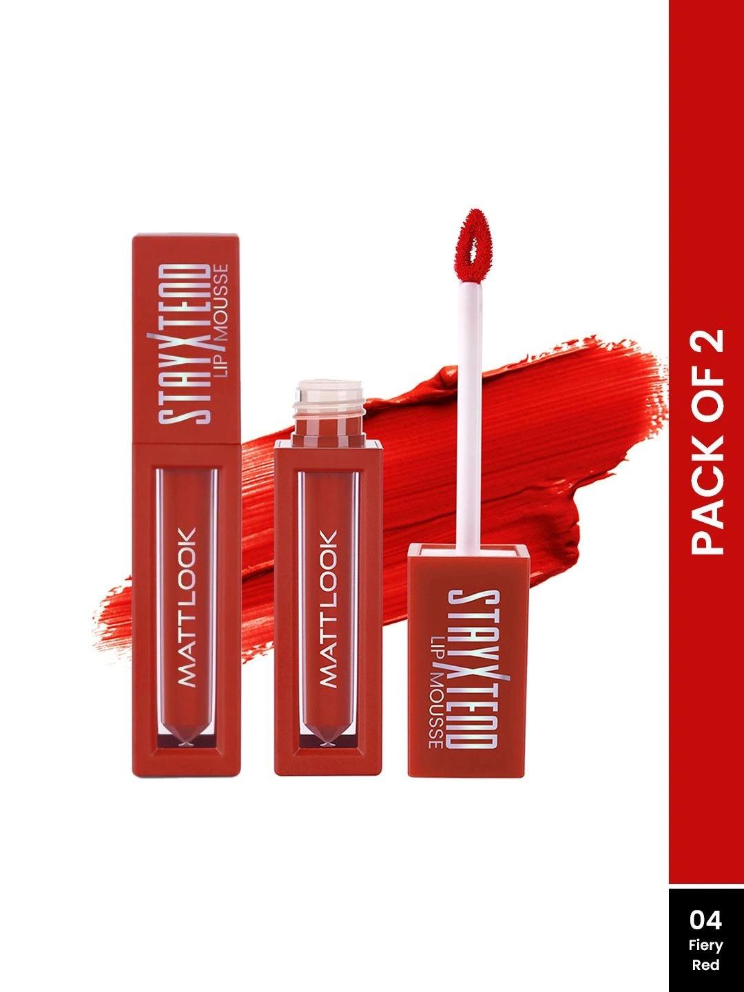 Buy MATTLOOK Stayxtend Set Of 2 Lip Mousse Enriched With Vitamin E 4ml Each Fiery Red 04 - - Personal Care for Women